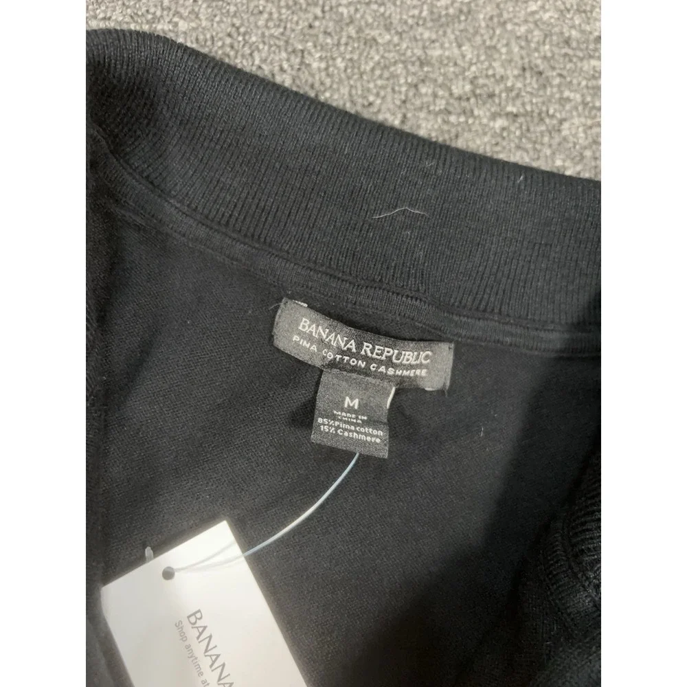 New Banana Republic Sweater Men's Medium Black Burgundy Striped 1/4 Zip Cashmere